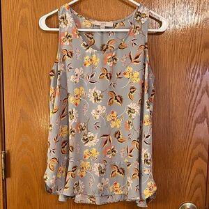 LOFT Floral Sleeveless Blouse - Gray and Yellow